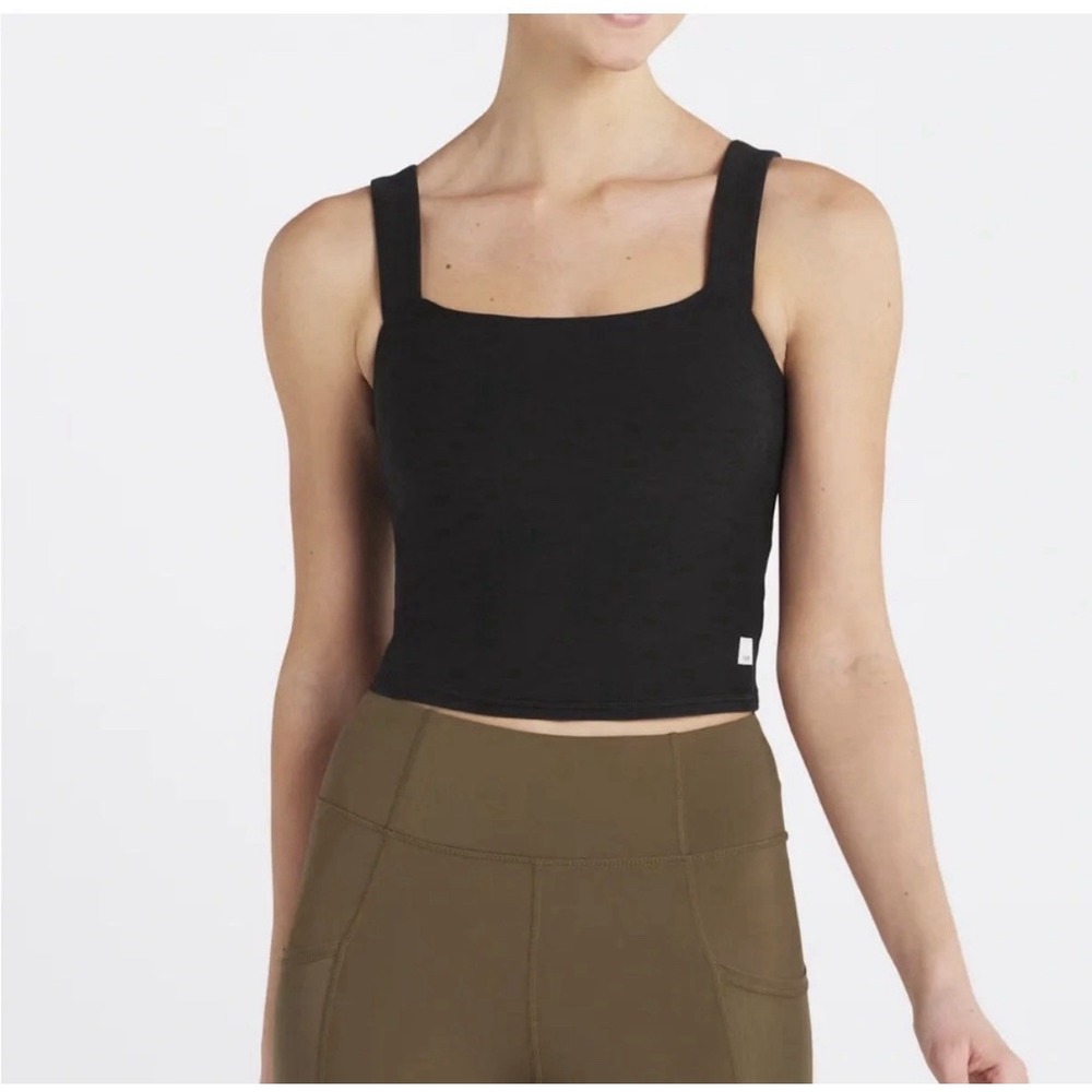 Vuori Elevation Square Neck Tank Top Womens Small Black Crop Yoga Pilates Active
